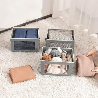 Homsorout Collapsible Storage Bins - 4 Pack Fabric Organizers with Lids & Windows | Grey Closet Cubes