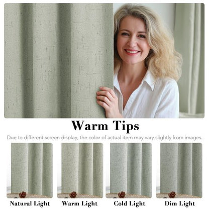 H.VERSAILTEX Linen Blackout Curtains 72 Inches Long 100% Absolutely Blackout Thermal Insulated Textured Linen Look Curtain Draperies Anti-Rust Grommet, Energy Saving with White Liner, 2 Panels, Sage