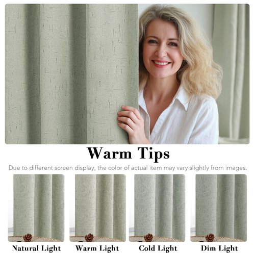 H.VERSAILTEX Linen Blackout Curtains 108 Inches Long 100% Absolutely Blackout Thermal Insulated Textured Linen Look Curtain Draperies Anti-Rust Grommet, Energy Saving with White Liner, 2 Panels, Sage