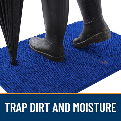 OLANLY Dog Door Mat - Absorbent Non-Slip Chenille Mud Mat for Indoor Use | 54x24 Royal Blue