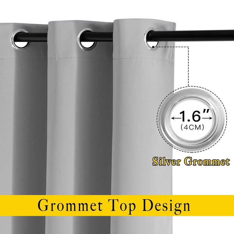 NICETOWN Bedroom Blackout Curtains & Drapes - Energy Saving Thermal Insulated Solid Grommet Light Blocking Window Treatments Privacy Room Divider for Living Room (2 Panels, Silver Grey, W66 x L102)