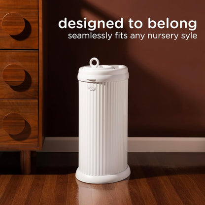 Ubbi Fluted Stainless Steel Diaper Pail - Odor Locking Design | No Special Bags Required, White