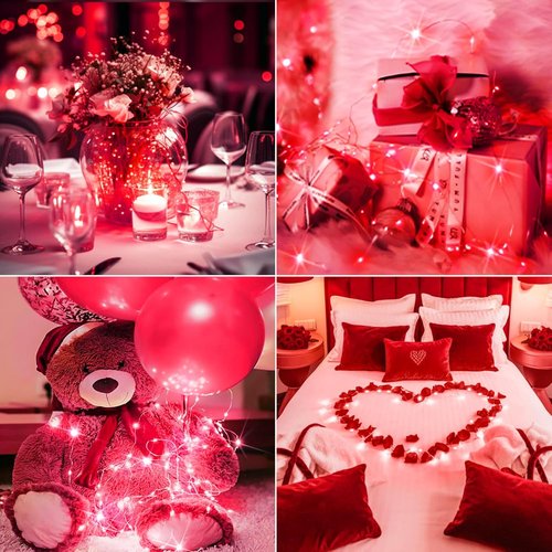 Btfarm 30 Pack Fairy Lights - Battery Operated 7ft 20 LED Twinkle String Lights | Waterproof Mini Silver Wire for Christmas & Weddings, Red