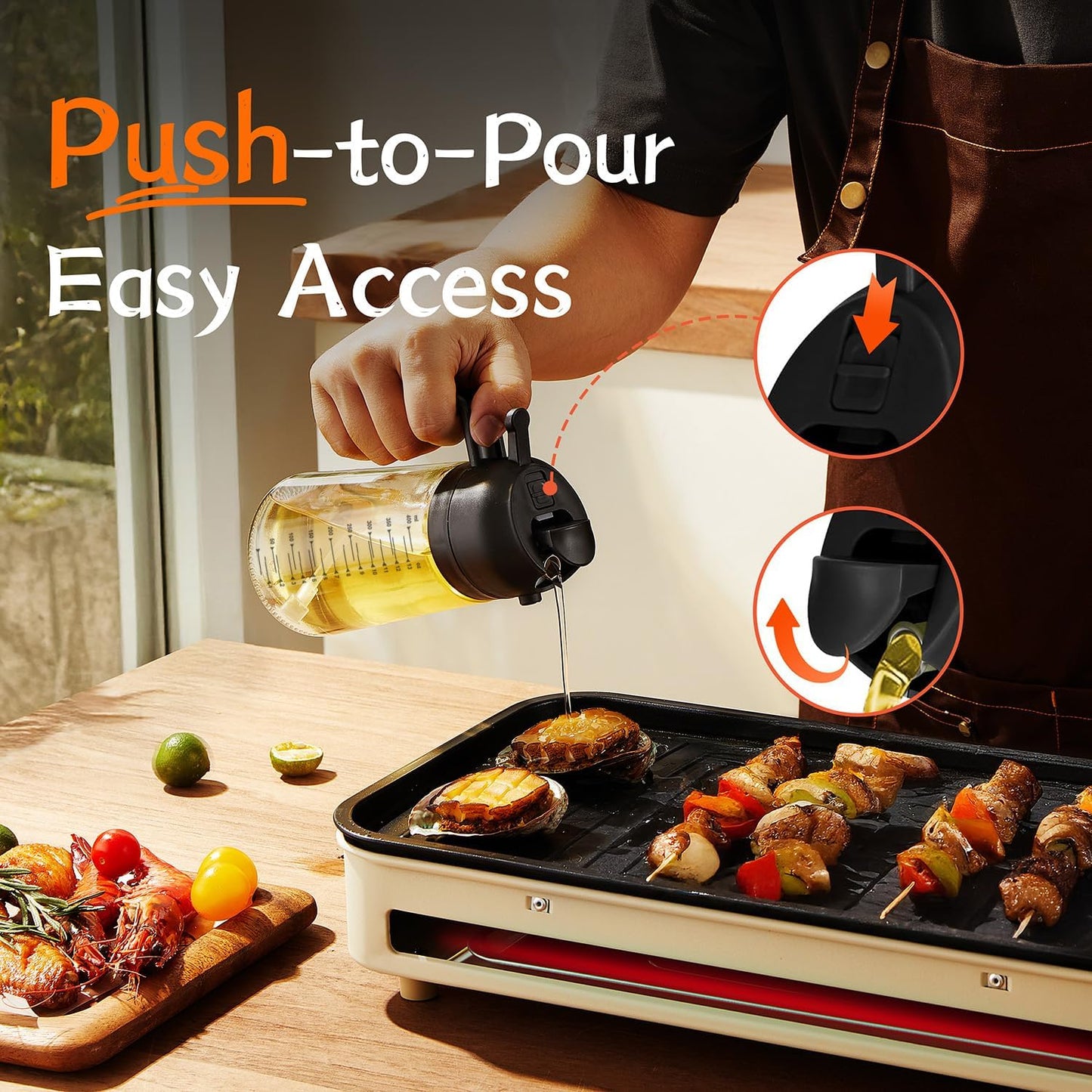 TrendPlain 16oz Glass Olive Oil Sprayer - 2-in-1 Dispenser for Cooking & BBQ - Black & Navy