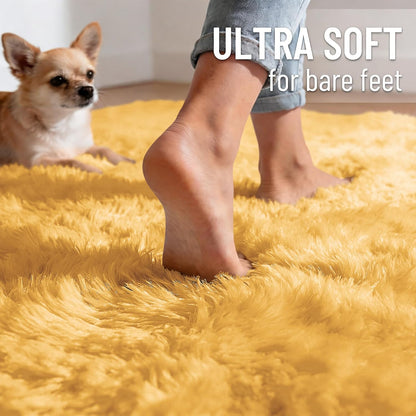 OLANLY Runner Rugs - Soft, Machine Washable Shaggy Design for Hallways & Bedrooms | Mustard Yellow