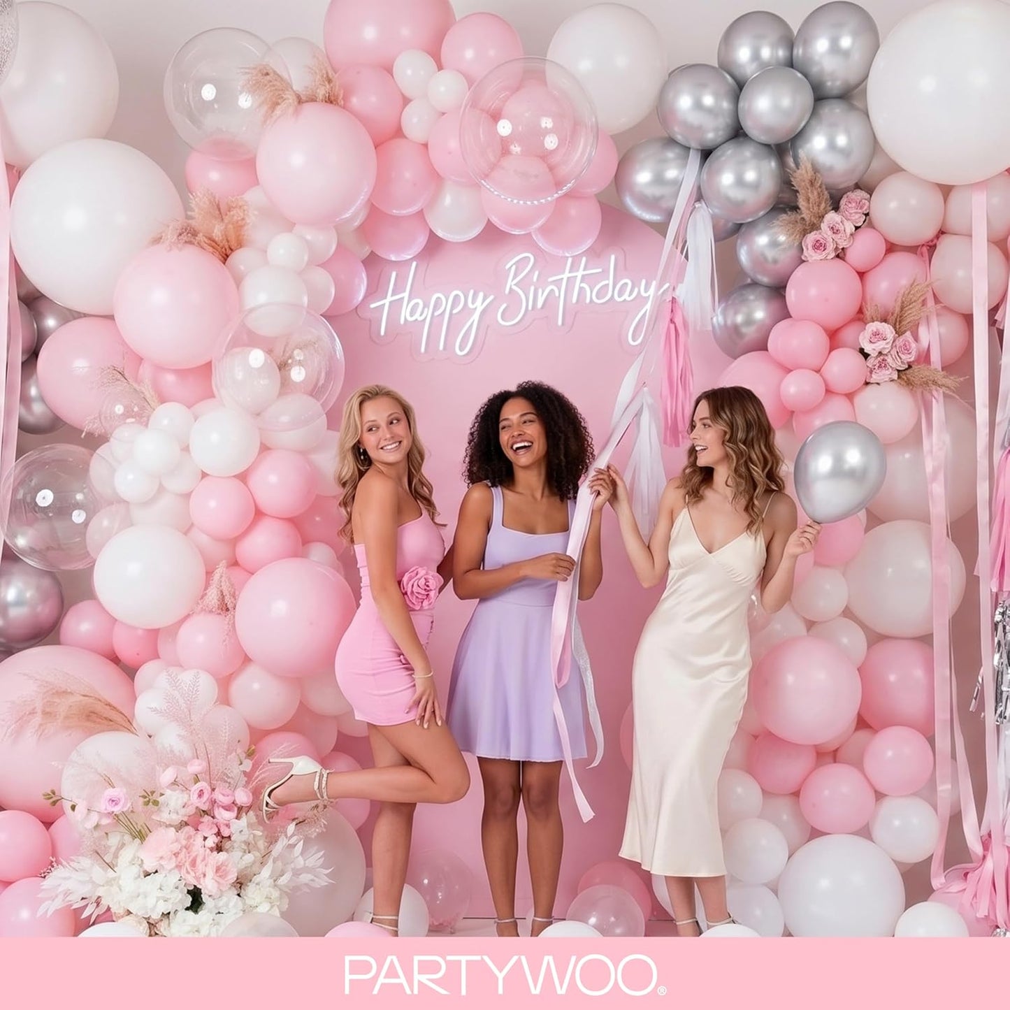 PartyWoo Baby Pink Balloons - 127-Piece Pastel Arch Kit for Gender Reveal & Birthday Decor | 5-36 Inch Sizes
