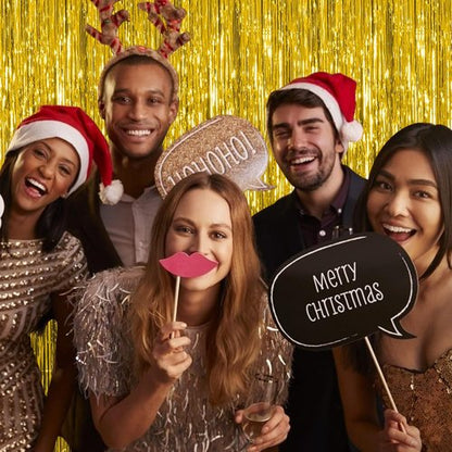 Gold Metallic Tinsel Foil Fringe Curtains by [Brand Name] - 5 Pack Photo Booth Props for Parties & Celebrations