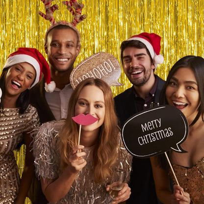 Skiennix Gold Fringe Curtain Backdrop - 5 Pack Tinsel Streamers for Parties & Events | Perfect for Birthdays, Christmas, & Graduations