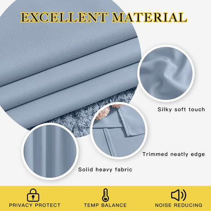 NICETOWN Vintage Blue Blackout Bedroom Curtains 96 inches Long, Grommet Thermal Insulated Room Darkening Window Treatments Sound Reducing for Living Room, W46 x L96, 2 Panels