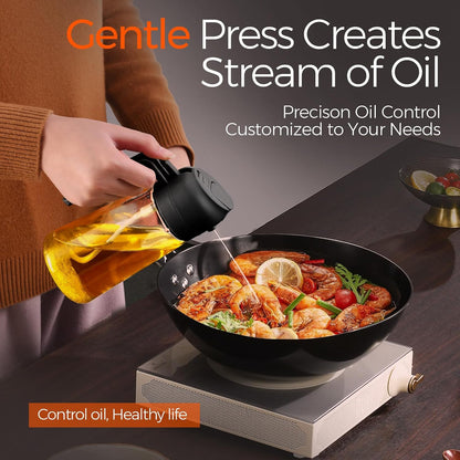 YARRAMATE Olive Oil Dispenser - Food-Grade 2-in-1 Glass Sprayer for Cooking | 16oz/470ml (Black)