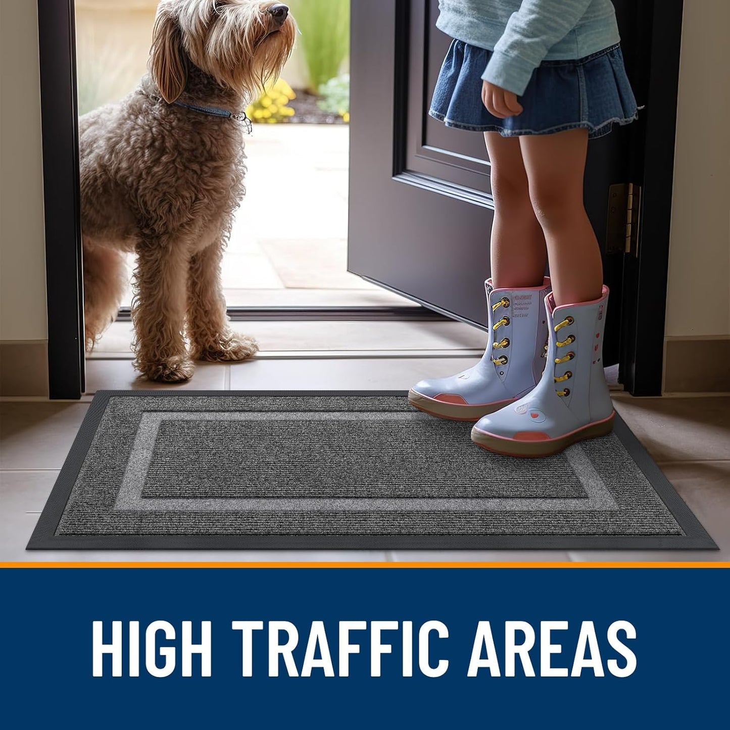 OLANLY Waterproof Front Door Mat - All-Season, Fade Resistant, Easy Clean | 59x20, Dark Grey