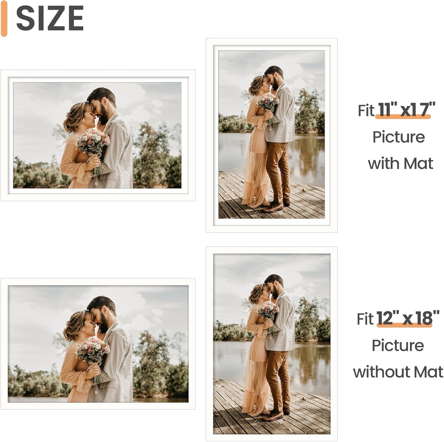 Upsimples 12x18 Picture Frame Set of 5 - Versatile Wall Gallery Frames for 11x17 or 12x18 Photos | White