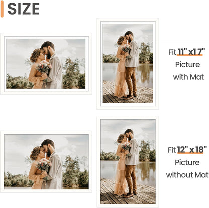 Upsimples 12x18 Picture Frame Set of 5 - Versatile Wall Gallery Frames for 11x17 or 12x18 Photos | White