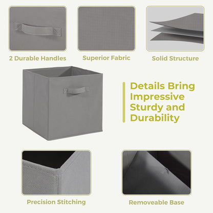 Storage Bins Set of 3 - Collapsible Fabric Cube Organizers with Handles | 11x11 Grey for Home & Office
