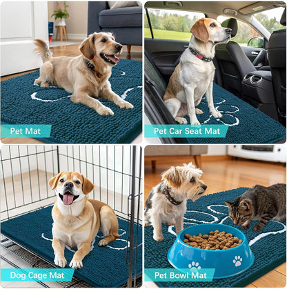 OLANLY Dog Door Mat - Absorbent Non-Slip Mud Mat for Muddy Paws | 59x35, Atlantic Blue, Quick Dry Chenille