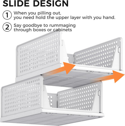 Pinkpum 8-Pack Closet Organizers - Stackable Plastic Storage Bins for Wardrobe, Kitchen & Bathroom - White