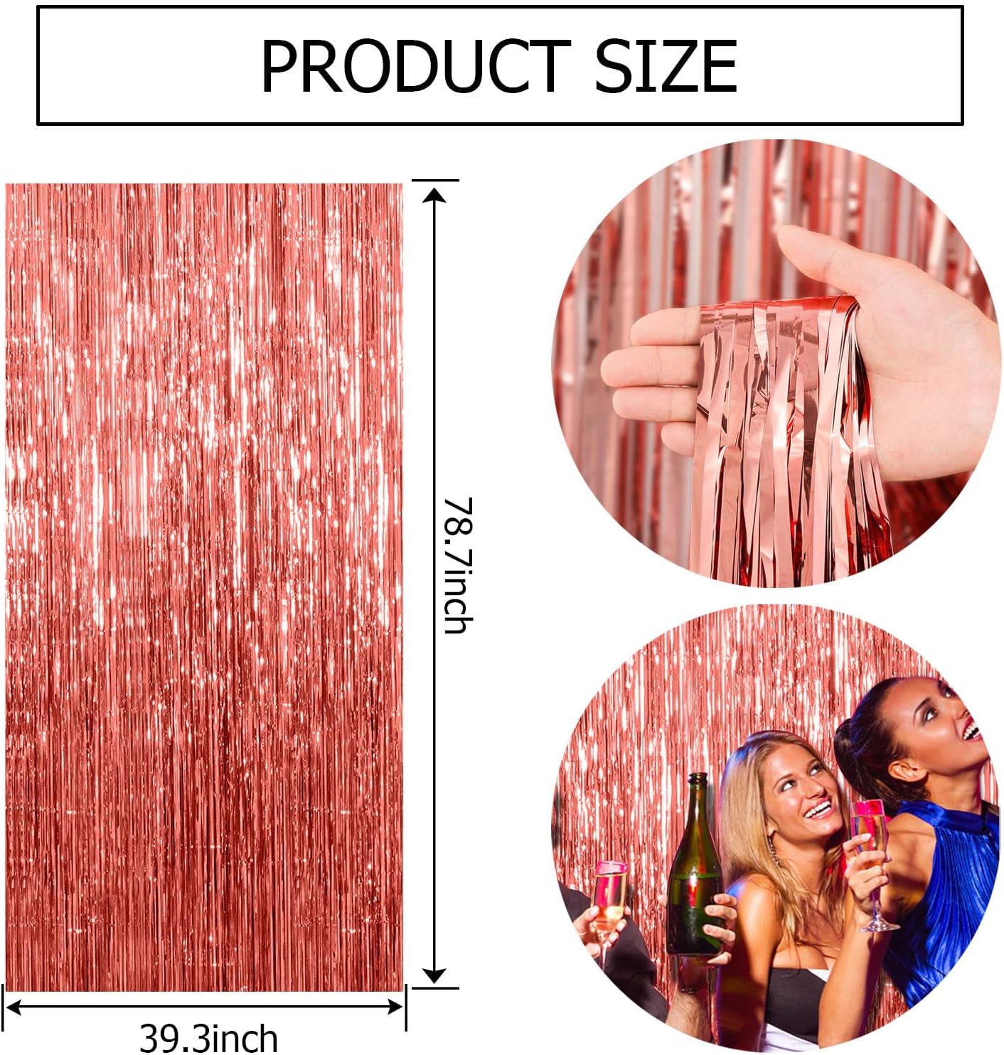 Skiennix Rose Gold Fringe Curtain Backdrop - 10 Pack Metallic Tinsel Streamers for Parties & Events