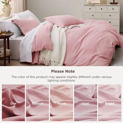 Bedsure Pink Duvet Cover Full Size - 3 Pieces Prewashed Extra Soft Cotton-Like Polyester Bedding Set, Includes 1 Duvet Cover 80x90 Inches with Zipper Closure & 2 Pillow Shams, Comforter Not Included