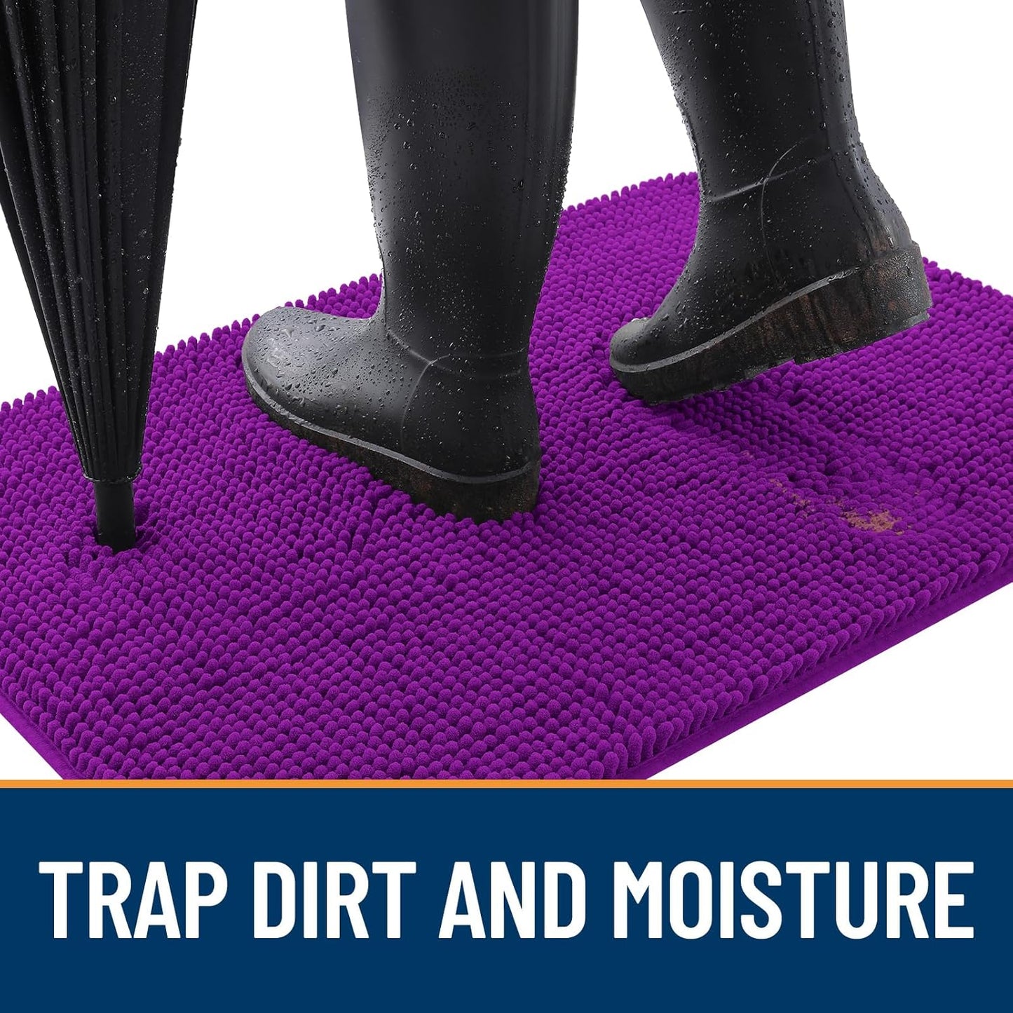 OLANLY Dog Door Mat - Absorbent Non-Slip Washable Doormat for Muddy Paws | 47x32 Purple Chenille Mat
