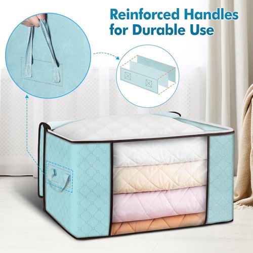 Budding Joy 90L Large Storage Bags - 8 Pack Foldable Closet Organizers for Clothes & Toys | Blue