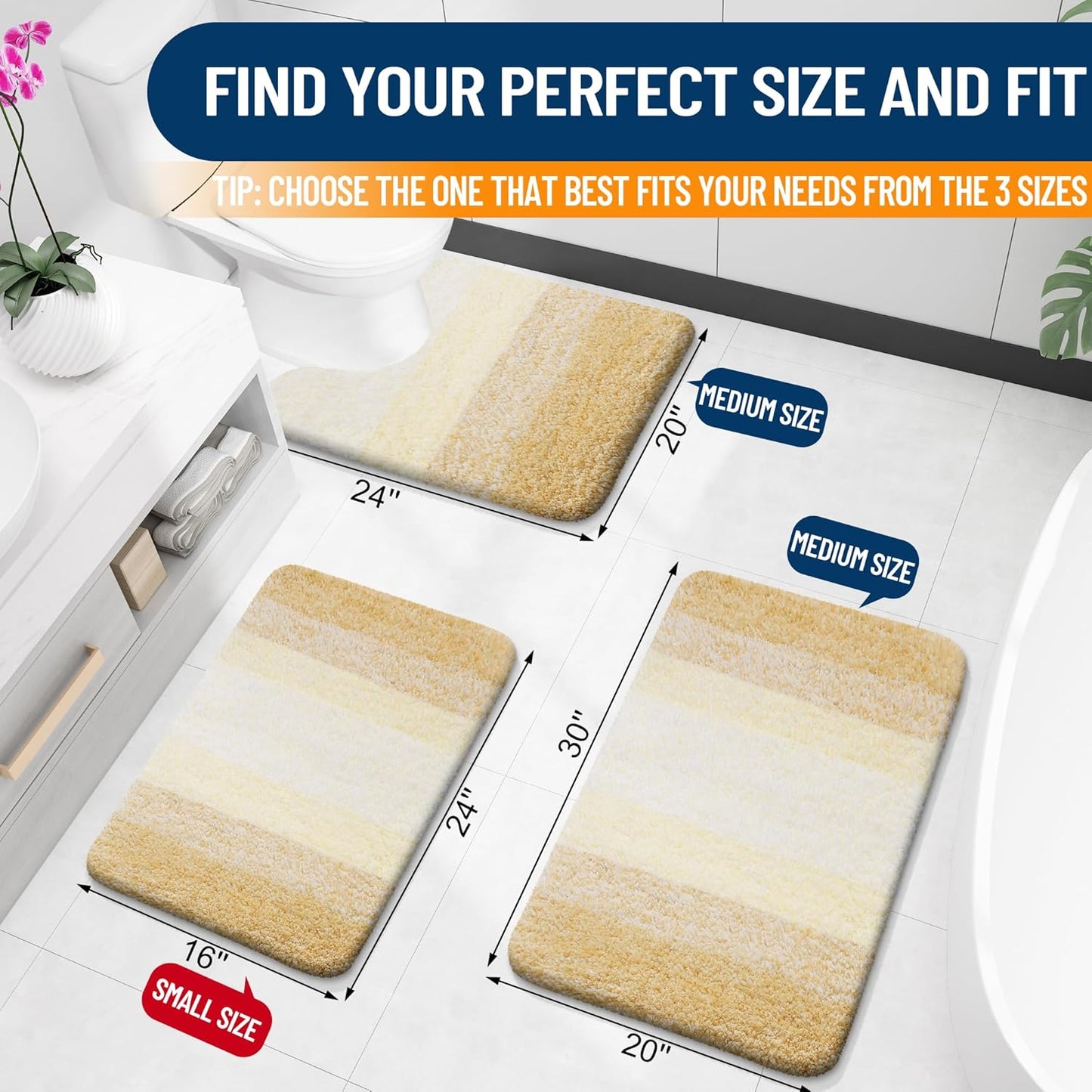 OLANLY Large Bathroom Rug Mat - Extra Soft Microfiber with Rubber Backing | Quick Dry, Washable, Light Yellow 54x24
