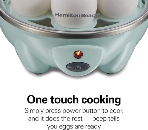 Hamilton Beach 3-in-1 Electric Egg Cooker - Hard Boiled, Poached & Omelet Maker | Holds 7 Eggs, Mint