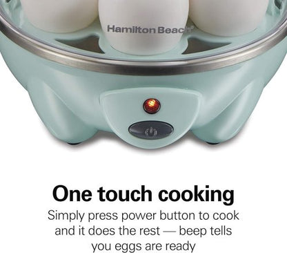Hamilton Beach 3-in-1 Electric Egg Cooker - Hard Boiled, Poached & Omelet Maker | Holds 7 Eggs, Mint