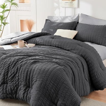 HYMOKEGE Twin XL Comforter Set - All-Season Luxury 5-Piece Bedding Set in Dark Grey/Light Grey