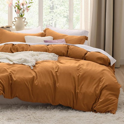 Bedsure Honey Ginger Duvet Cover - Extra Soft Queen Size Bedding Set with Zipper Closure & 2 Pillow Shams