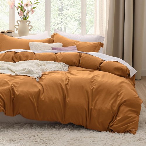 Bedsure Honey Ginger Duvet Cover Set - Extra Soft Cotton-Like Bedding, Full Size 80x90 Inches, 3 Pieces with Zipper Closure