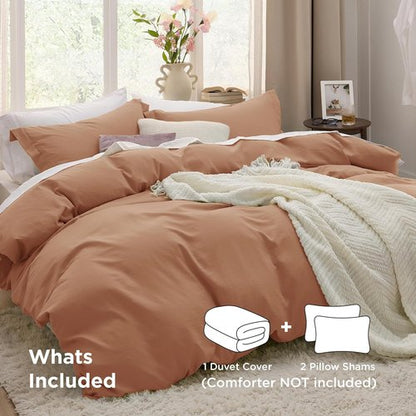 Bedsure Taupe Duvet Cover Set - Extra Soft 3-Piece Bedding in Full Size, 80x90 Inches with Zipper Closure