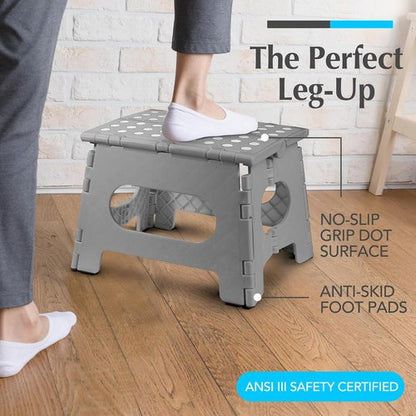 Handy Laundry Step Stool - Lightweight & Sturdy for Adults and Kids - Easy One-Flip Open - Grey, 9 Inch