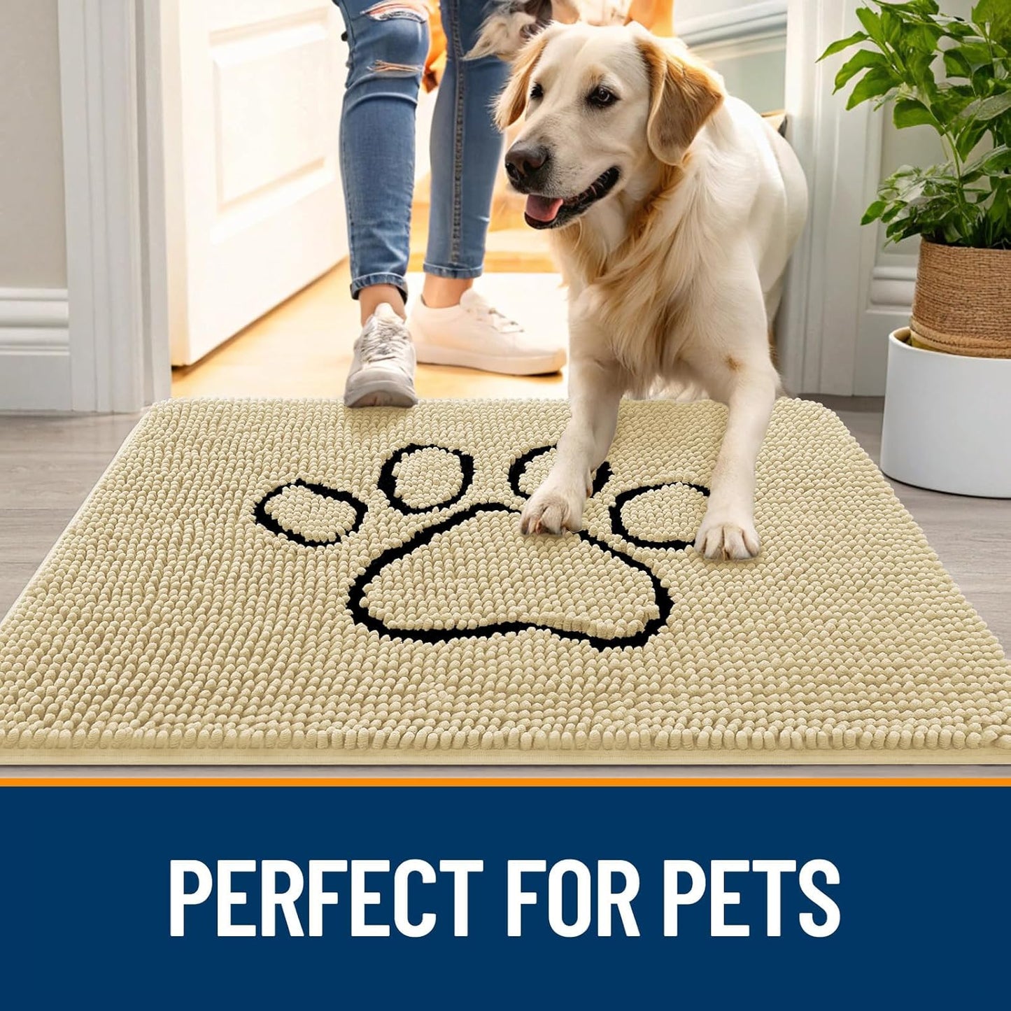 OLANLY Dog Door Mat - Absorbent Non-Slip Mud Mat for Indoor Use | Paw Print Design 36x24