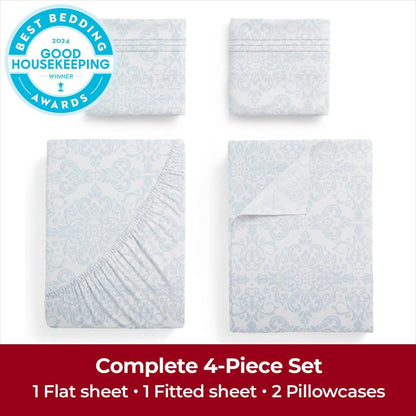 Mellanni California King Sheets Set - 4 PC Iconic Collection Bedding - Hotel Luxury, Extra Soft, Cooling Bed Sheets - Wrinkle, Fade, Stain Resistant (Cal King, Laced Sky Blue)