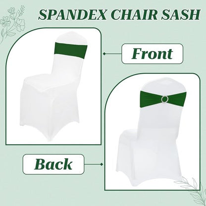 MDS Spandex Chair Sashes - Premium Stretch Covers with Buckle Slider | Universal Fit for Weddings & Events - Green (Pack of 75)