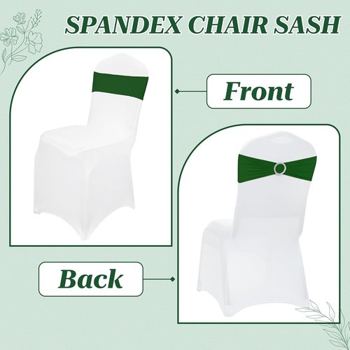 MDS Spandex Chair Sashes - Premium Stretch Covers with Buckle Slider for Weddings & Events | Green, Pack of 50