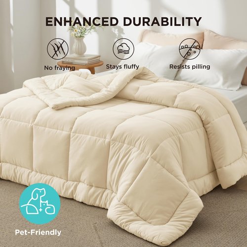 Bedsure Comforter Duvet Insert - Quilted Comforters Queen Size, All Season Duvet, GentleSoft Down Alternative Bedding, with 8 Tabs, Gifts for Women/Men, Cream,Queen 88 x 88 Inches