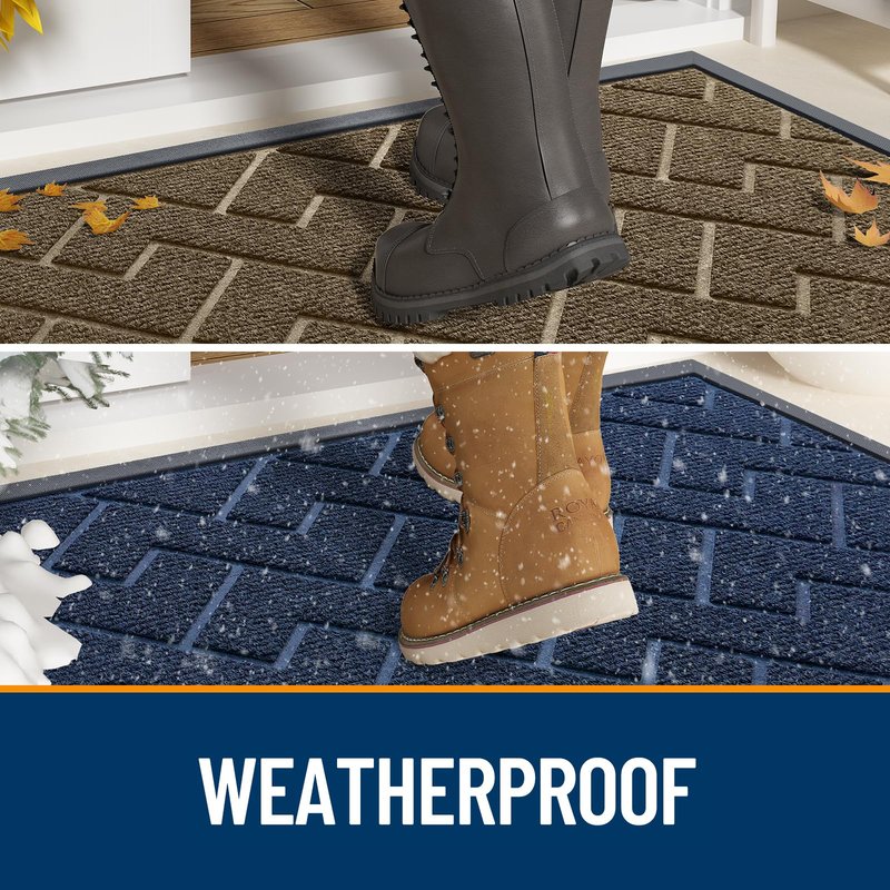 OLANLY Front Door Mat Indoor Outdoor Entrance, Waterproof All-Season, All-Weather Doormat, Sturdy Natural Rubber, Low Profile, Easy Clean Patio Porch Entryway Mat, Herringbone Brick (Brown, 29.5x17)