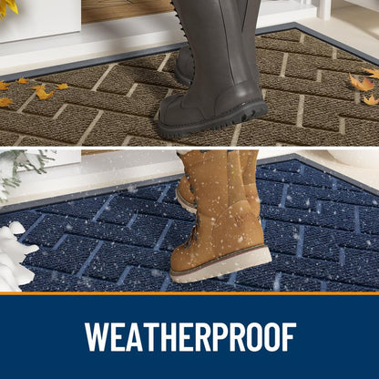 OLANLY Front Door Mat Indoor Outdoor Entrance, Waterproof All-Season, All-Weather Doormat, Sturdy Natural Rubber, Low Profile, Easy Clean Patio Porch Entryway Mat, Herringbone Brick (Brown, 29.5x17)