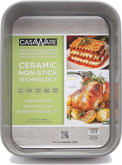 CasaWare Ceramic Coated Non-Stick Lasagna Pan - 13 x 10 x 3-Inch | Silver Granite Finish