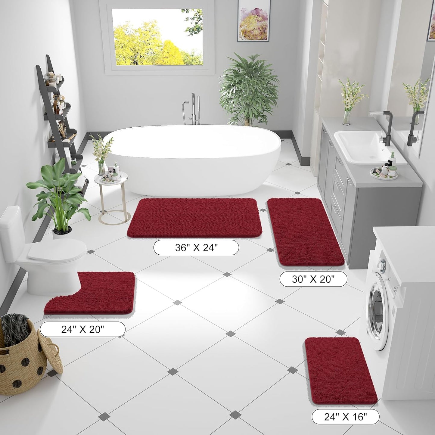 OLANLY Bathroom Rugs - Extra Soft Chenille Bath Mats | 24x16, Quick Dry & Machine Washable, Red