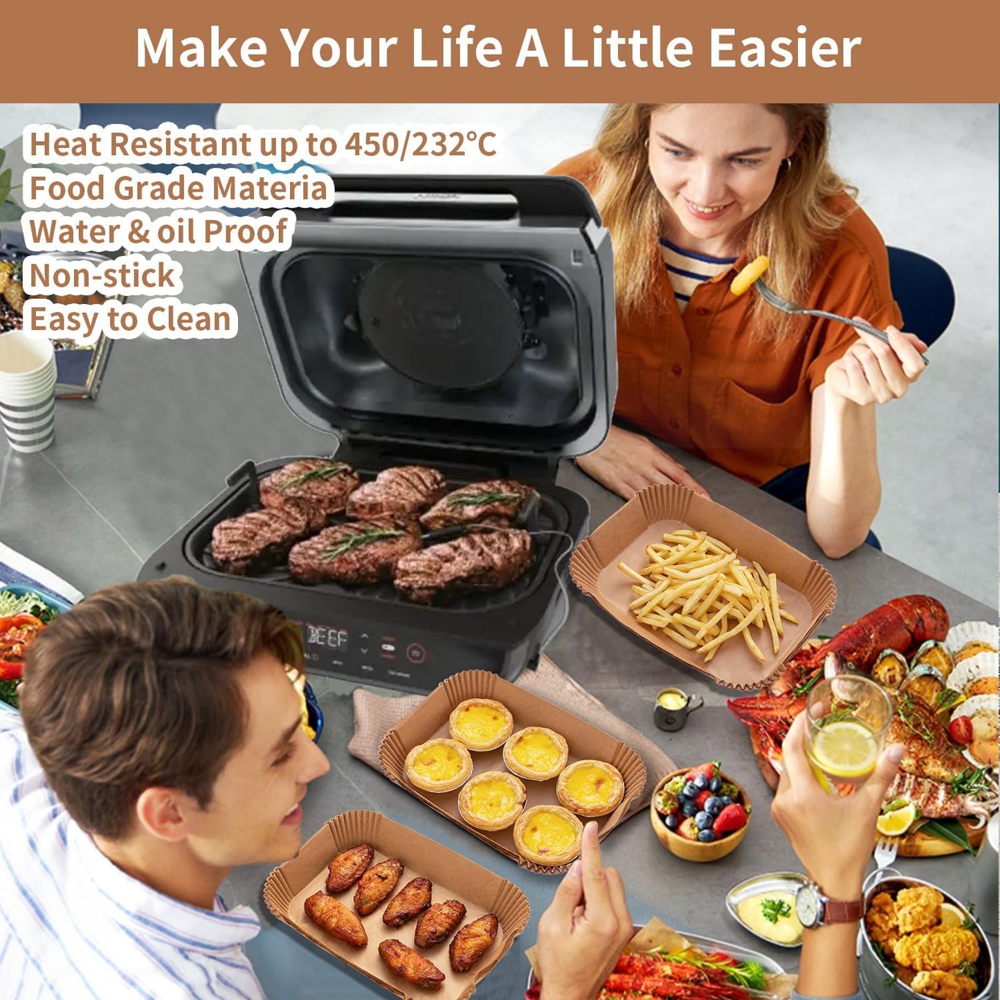 Ninja | Air Fryer Liners - 120 Pcs Disposable Parchment Paper for Ninja Foodi Smart XL & FG551