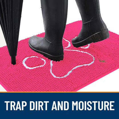 OLANLY Dog Door Mat - Absorbent Non-Slip Mud Mat for Muddy Paws | 36x24 Hot Pink Chenille Design