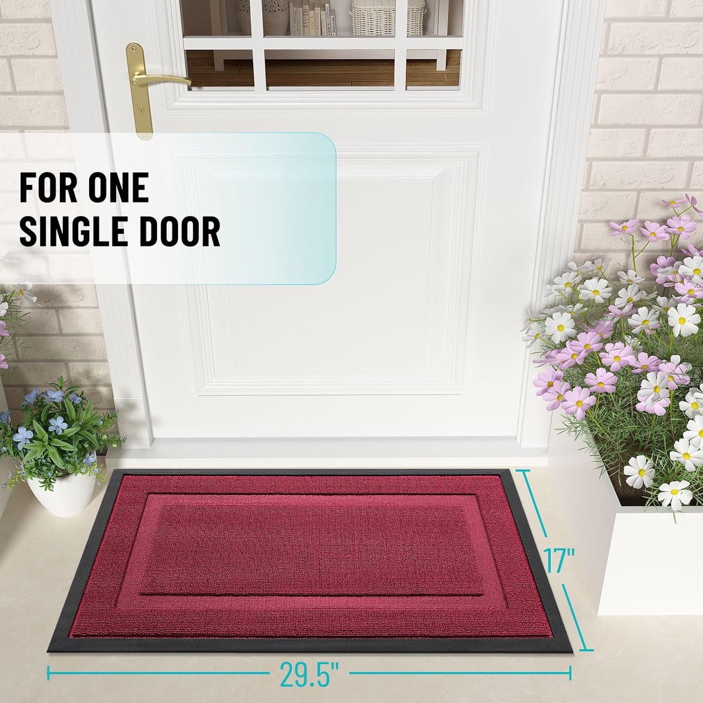 OLANLY Waterproof Front Door Mat - All-Season Indoor/Outdoor Doormat, Easy Clean, 71x23, Burgundy