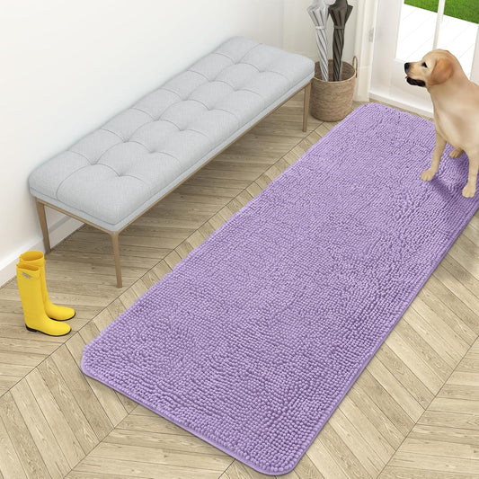 OLANLY Dog Door Mat - Absorbent Non-Slip Chenille for Muddy Paws | 59x24 Inches, Quick Dry Lavender