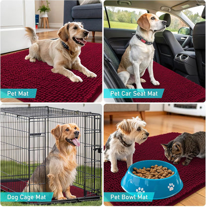 OLANLY Dog Door Mat - Absorbent Non-Slip Mud Mat for Indoor Use | Quick Dry Chenille, 44x24, Burgundy