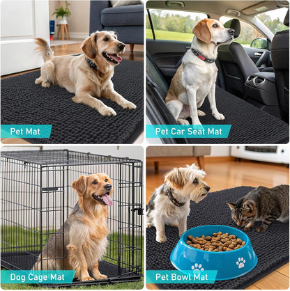 OLANLY Dog Door Mat - Absorbent Non-Slip Chenille Mat for Muddy Paws | 47x32, Dark Grey