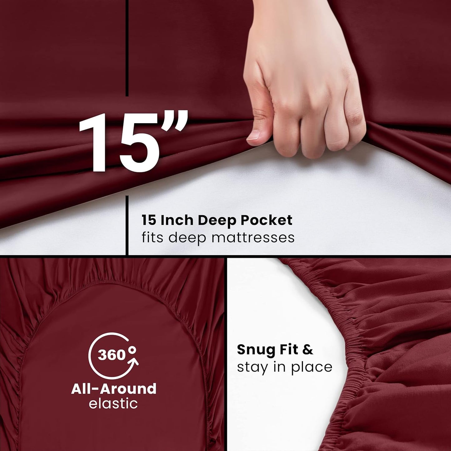 Utopia Bedding Fitted Sheet - Deep Pocket Soft Microfiber - Shrinkage & Fade Resistant | Red Burgundy