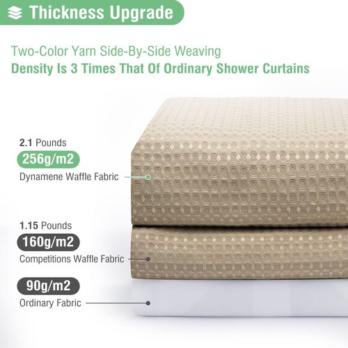 Dynamene Extra Wide Shower Curtain - 84 Inch Wide Waffle Weave Weighted Thick Cloth Bathroom Shower Curtain, Neutral Heavy Duty Hotel Bath Curtain Set with 14 Plastic Hooks, 84x72, Beige/Khaki
