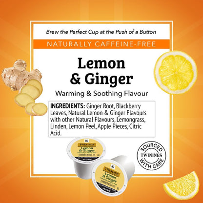 Twinings Lemon & Ginger Herbal Tea 72 K-Cup Pods for Keurig, 12 Count (Pack of 6), Tangy & Spicy, Naturally Caffeine-Free, Enjoy Hot or Iced